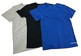 Calvin Klein Boys' Crewneck Undershirt Solid T-Shirt, 3 Pack, Black/Blue/Heather Grey, M