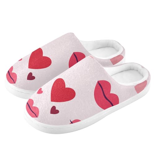 Valentines Lps Hearts Pink Women Home Cotton Slippers Breathable Memory Foam Home Slippers for Outdoor Birthday Presents 6-74