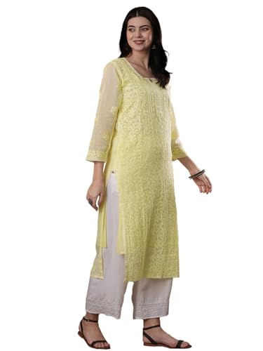 Image of Ada Hand Embroidered Lucknowi Chikankari Kota Kurta for Women A411211