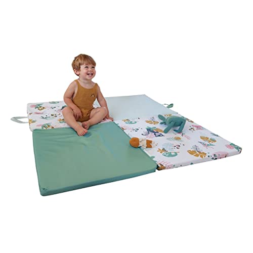 TINÉO - Tapis D'éveil, Tapis De Motricité, Tapis Sol Bébé, Tapis De Jeu, Couchage, Multifonction 3 en 1, Fabriqué En France, 120 x 120 cm (Jungle Buddies)
