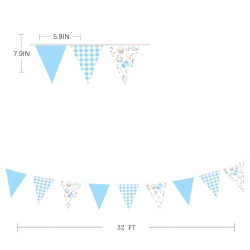 Image of 32Ft Goose Party Decorations Blue Gingham Plaid Silly Goose Themed Fabric Banner Triangle Pennant Flag Garland Streamers for Kids Boys Farm Animals First Birthday Baby Shower Duck Garden Supplies