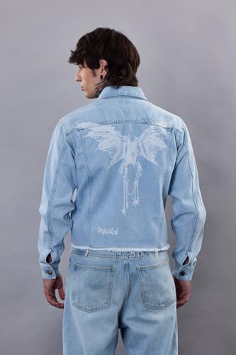 Image of SNITCH Revolution Light Blue Cropped Printed Denim Jacket