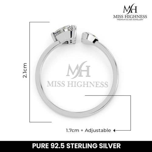 Image of Miss Highness 925 Sterling Pure Silver Ring for Women, Minimal Rings, Adjustable Size, Daily Wear Silver Jewellery, with Certificate of Authenticity, Birthday, Anniversary, Gift for Wife & Girlfriend