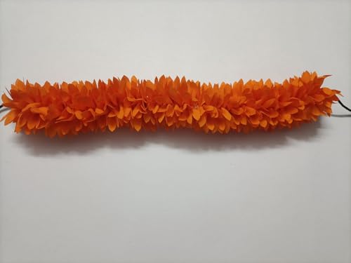 Image of Artificial Flowers for Indian Classical Dance |12 inch Polyester Cloth Mullai Poo Gajra for Bharatanatyam | Reusable Faux Jasmine Garland | Hair Accessory for Wedding (Light Orange)