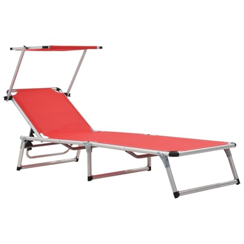 Gecheer Tumbona Plegable Roja con Techo Solar - Aluminio, Textileno - 186x58x25,5 cm - Máx. 110 kg