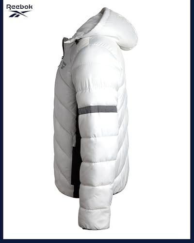 Image of Reebok Mens Winter Jacket - Water Resistant Heavy Puffer Coat with Hood - Quilted Insulated Warm Winter Coat for Men