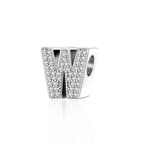 Abalorio de plata de ley 925 con circonitas cúbicas, abalorio de letra del alfabeto A-Z para pulseras Pandora para mujeres y niñas, regalo de joyería de cumpleaños, Plata de ley