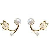 VIEN Tulip Leaves Pearl Earrings For Women Dual-purpose Earrings Smooth Simple Design Pearl Alloy...