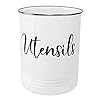 Home Acre Designs Kitchen Utensil Holder Utensil Crocks Countertop Organizer Vintage Farmhouse Kitchen Decor Caddy for Utensils, Utensil Holder Stainless Steel Rim White
