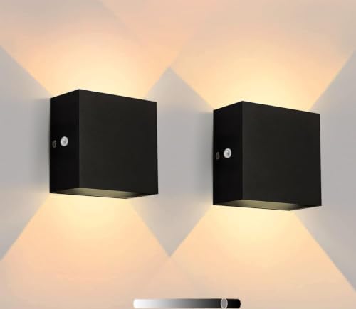 Image of 2 Pack 12W Stepless Dimmable Square Wall Sconce, Built-in Dimmer 3000K Flicker-Free COB Hardwired Aluminum Wall Lamp, Indoor Wall Light for Bedroom Kids Room Hallway