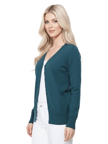 Image of YEMAK Women's Knit Cardigan Sweater - Long Sleeve V-Neck Basic Classic Casual Button Down Knitted Soft Lightweight Top