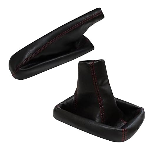 AERZETIX: Funda para palanca de cambios y freno de mano de piel sintética negro con costuras rojo