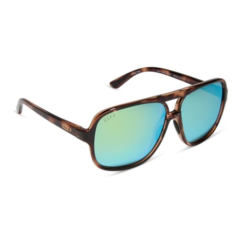 DIFF Sport Hangtime Square Sunglasses for Men and Women UV400 Polarized, Tortoise + Turquoise Ice Mirror