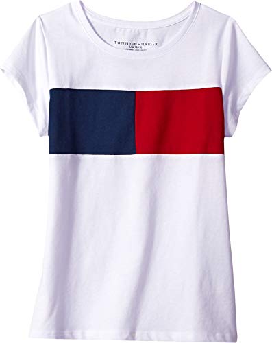 Image of Tommy Hilfiger Girls' Short Sleeve Flag Logo Tee, Soft & Comfortable