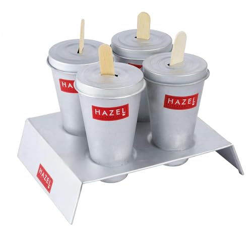 HAZEL Aluminium Kulfi Ice Cream Mould Set of 4 with Stand & 12 Ice Cream Sticks