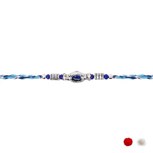 Image of I Jewels Enamel Evil Eye Pearl Rakhi With Roli Chawal & Rakshabandhan Card for Bro /Brother /Bhai (R344Sb-Re) (Pack of 2)