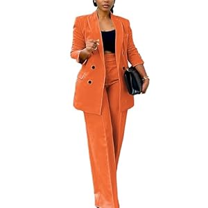 Tcremisa Women’s Fashion Pants Suit 2 Piece Business Outfits Casual Double Breasted Blazer and Pant Sets