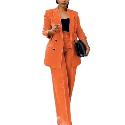 Tcremisa Women’s Fashion Pants Suit 2 Piece Business Outfits Casual Double Breasted Blazer and Pant Sets