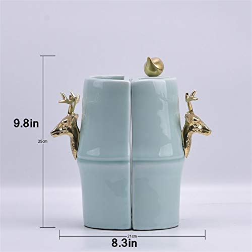 Xiaoheshop Bookends For Desk And Bookshelves Desktop Book Ends, Chinese-Style Ceramic Bookends Decoration Ornaments Study Bookcase Copper Deer Bookend Office Crafts, 2125Cm Decorative Bookends #TOP1