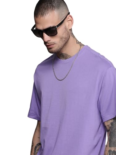 Image of LEOTUDE Half Sleeve Oversized Tshirt for Men, Round Neck Cottonblend Drop Shoulder Solid T-Shirt (Color Multicolor)