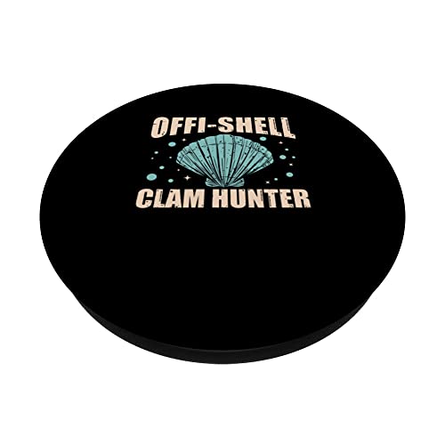 Offi-Shell Clam Hunter Shelling Seashell Collecting PopSockets Swappable PopGrip, Black - Image 2