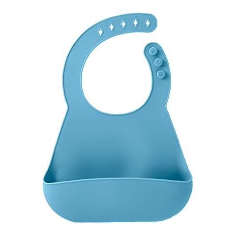 NumNum Silicone Bib for Babies & Toddlers | Waterproof, Soft, BPA Free 100% Food Grade Silicone | Self Feeding, Adjustable Fit, Unisex (Blue) Cover