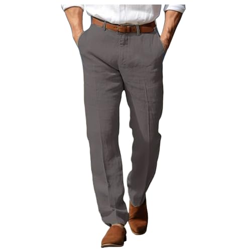 Men's Slim Fit Linen Blend Pants Summer Casual Breathable Relaxed Fit Beach Trousers