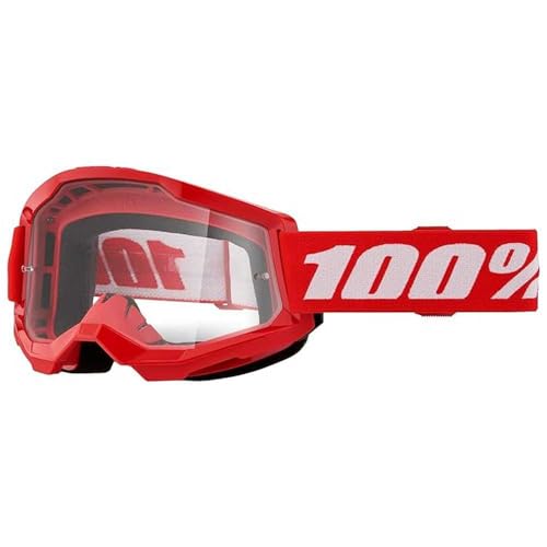 Image of 100% Strata 2 Goggles | Mirrored & Clear Lens Options | MTB/MX Goggles – Anti-Fog, Sweat-Absorbing Foam, Silicone Strap | Adult Off-Road Riding Eyewear Protection (Red, Clear Lens)
