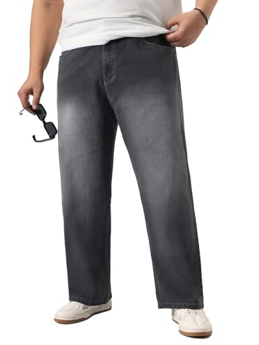 Image of Urbano Plus Men's Loose Baggy Fit Washed Denim Jeans Non-Stretchable