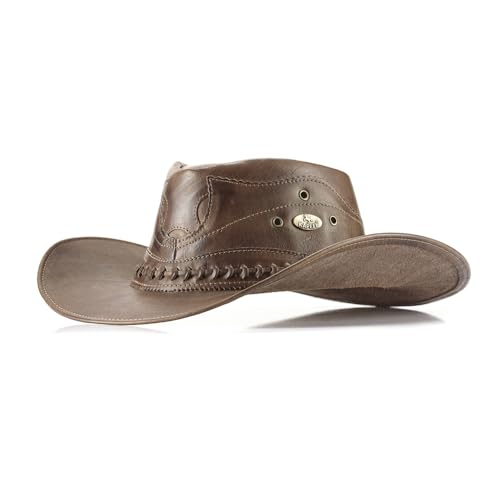 Chapéu Country Unissex em Couro Legítimo cor Cacau Estilo Americano Rodeio Festa de Peão Vaquejada (