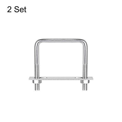 Image of uxcell Square U-Bolts, 2 Sets 97mm(3.82 inch) Inner Width 100mm Length M10 304 Stainless Steel U Clamp Bolt with Nuts and Plates, for Boat Trailer
