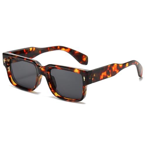 YAMEIZE Gafas de sol Retro Cuadradas para Mujer - Hombre Vintage Gafas de sol Rectangulares años 90 Marco Grueso UV400 (Leopardo Negro)