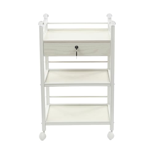 Salon Trolley Cart with Drawer - 3 Tier Storage Cart with 4 Universal Wheels and Lock, Rolling Hairdressing Salon Cart for Spa, Beauty Salon, Barber Shop and Nail Salon (White)