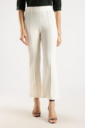 Image of SWADESI STUFF Women's Bell Bottom Trousers - High Waisted Wide Leg Palazzo Pants | Stretchy Cotton Blend Retro Pants for Casual, Office, Party