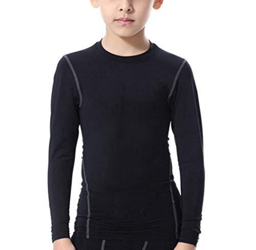LANBAOSI Garçon et Fille de sous-vêtement Thermique Compression Shirt Noir 14 Ans Cover
