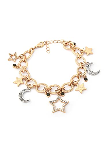 Image of ZAVERI PEARLS Gold Tone Dazzling Diamonds Moon & Stars Classy Charm Bracelet For Women-ZPFK15029