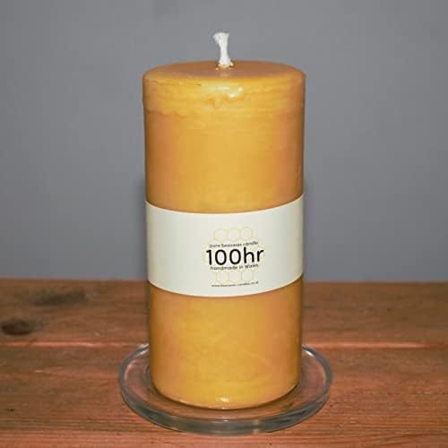 100hr Burning time Pure Beeswax Pillar Candle Handmade in Wales