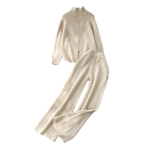 Women’S Loose Knitted Two Piece Set Zipper Stand Collar Sweater