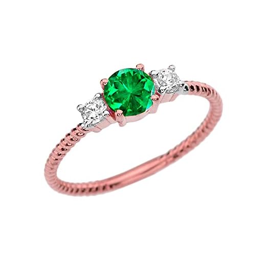 Delicado anillo de mujer en Oro rosa de 9 quilates con esmeralda y topacio blanco