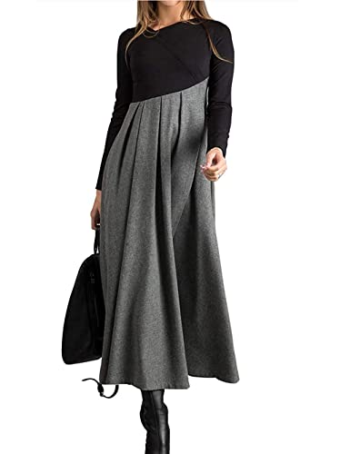 Onsoyours Damen Backless Jumper Kleid Langarm Gestrickt Kleider Midi Lange Stricken Kleid Herbst Winter Abendkleid Maxi Samt Party Kleid D Schwarz Grau XL