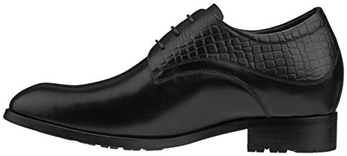 CALTO Mens Elevator Shoes 3 Inches Taller - Height Increasing Black Dress Oxfords - A329011 - Discreet Heels Insole Built-in - A329011 - Size 9 D US3