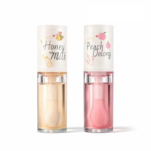 Image of Pack of 2 Lip Gloss Set - Honey Milk & Peach Oolong | Hydrating, Non-Sticky, Glossy Finish Lip Oil | Long Lasting Shine Lip Gloss for Women