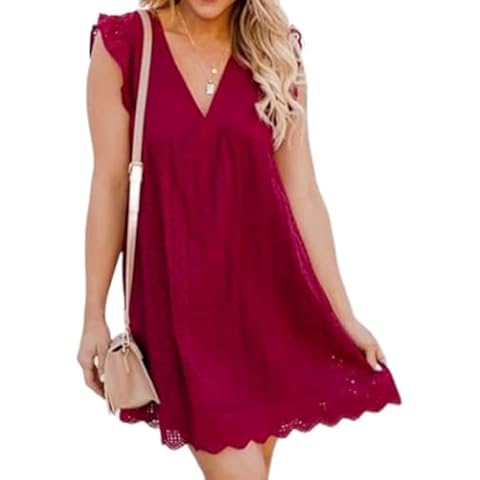 WFIAOUESS California Romper Dress with Shorts, Women's Ruffle Sleeve California Dress Romper with Pockets and Shorts (8,L) Cover
