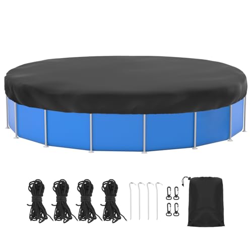 QWORK® Poolabdeckung Rund 366cm, Poolabdeckungen Abdeckplane, UV-Schutz Abdeckplane, 420D Oxford, Schwarz