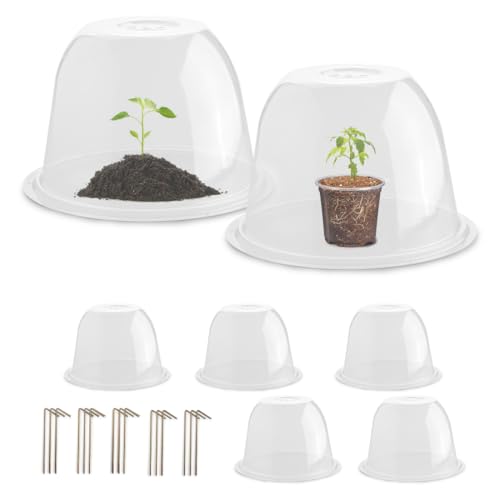 10 D 6.7 H Plant Protectors from Animals Garden Cloches for Seedlings Nursery Pots Durable Humidity Domes with Ventilation Holes Clear Plant Covers Mini Greenhouse for Plants 5-Pack