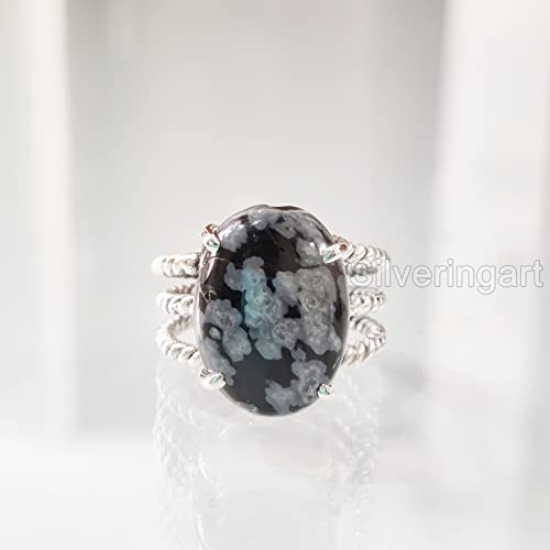 Natural Snowflake Obsidian Ring, Snowflake Obsidian Ring, Birthstone, 3 Twisted Band, 925 Sterling Silver, Womens Ring, Christmas, Thanksgiving, Handmade, Statement Jewelry, Natural Gemstone Ring #TOP2