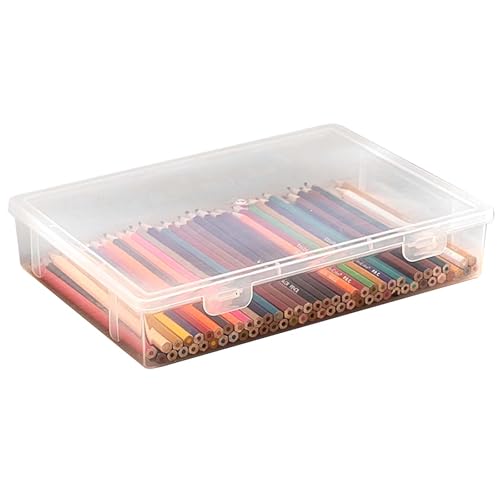 Hnonoxy Transparent Plastic Storage Box, Plastic Pencil Box with Snap-tight Lid, Organizer for Stationery, Pens, Pencils, Cosmetics, Makeup Brushes, Jewelry, and Small Office Supplies (L)