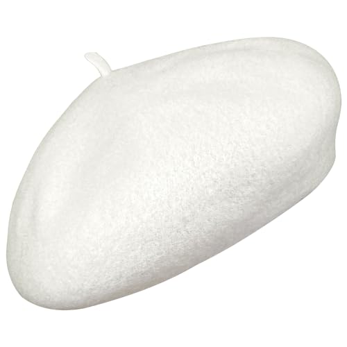 Adults French Wool Berets Hat, Reversible Classic Fashion Warm Painter Cap for Women Girls Lady in Winter Autumn W-B-L-1 (White)