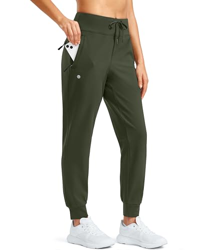 G Gradual Womens Fleece Lined Joggers Water Resistant Hiking Pants High Waisted Winter Thermal Sweatpants 3 Zipper Pockets(Olive M)