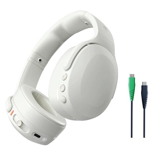 Skullcandy Crusher Evo Wireless Bluetooth Headphones with Extra USB-C Charging Cable, Multi-Sensory Bass, Noise Isolating Over-Ear Fit, 40 Hours Battery, Microphone for iPhone Android - Bone